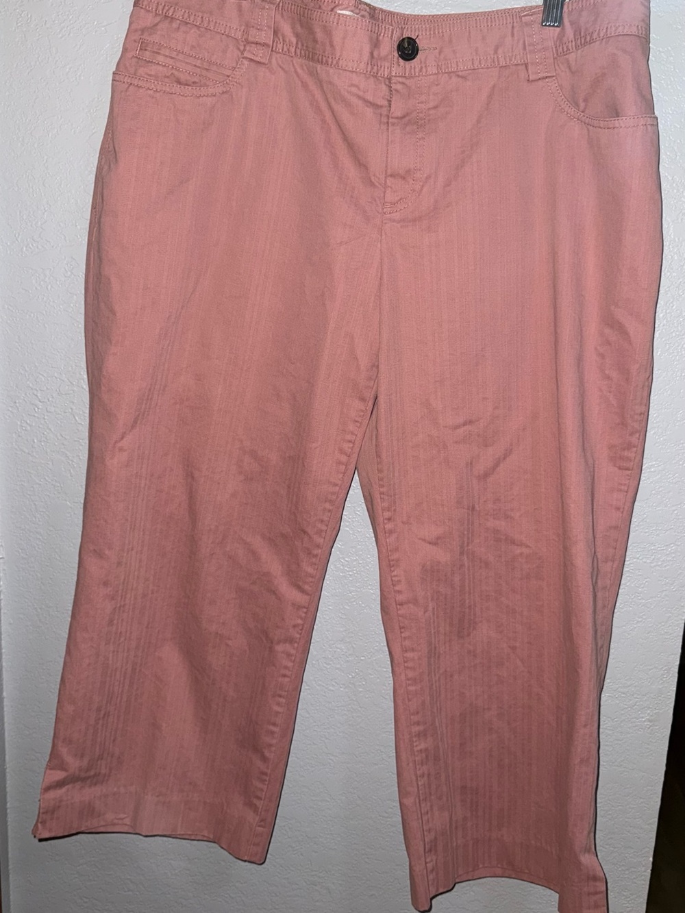 Tommy Hilfiger Women's Plus 18 Salmon Pink Cotton Twill Straight Capri Pants
